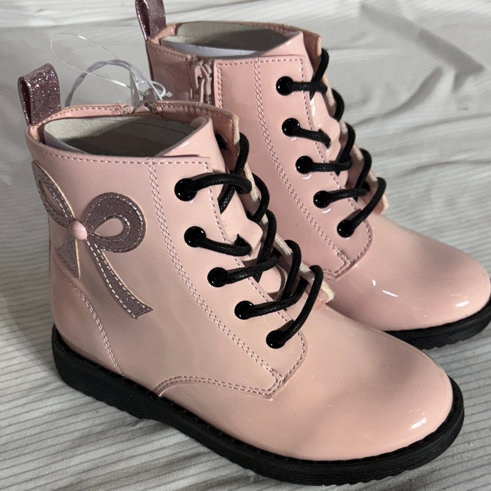 Children’s Place Glitter Bow Pink Toddler Girls Combat Boots - Size 10
